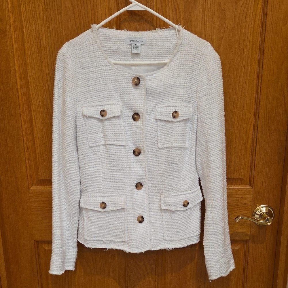 White Textured Button-Up Jacket Liz Claiborne Medium
